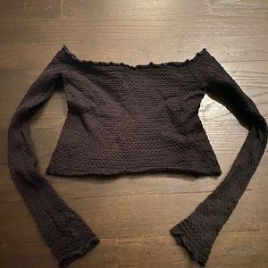 Free People Textured Long Sleeve Crop Top